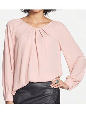 BELLATRIX Pleat Neck Long Sleeve Blouse Light Pink Baby Pink Balletcore Coquette